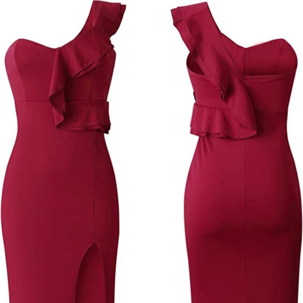 NWT💞 - ECOWISH size M Women's Dress Sexy Ruffle One Shoulder Sleeveless Split